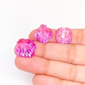  52.40 Carat Lab Pink Sapphire 13-15mm Concave Cut Cushion Shape AAA Grade Matched Cabochons Set - Total 3 Pcs.