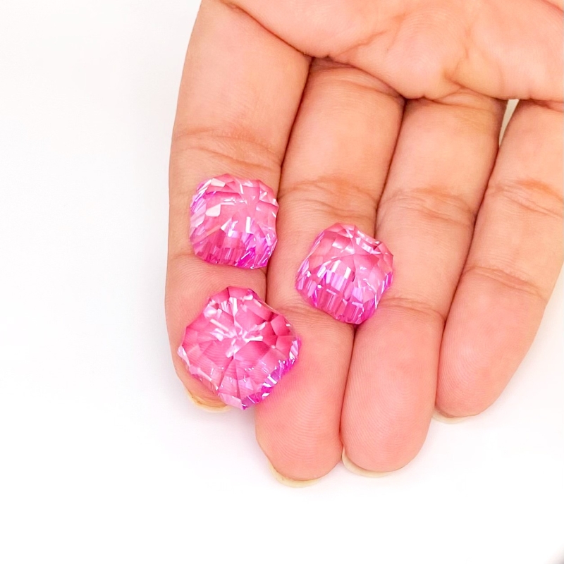  52.40 Carat Lab Pink Sapphire 13-15mm Concave Cut Cushion Shape AAA Grade Matched Cabochons Set - Total 3 Pcs.