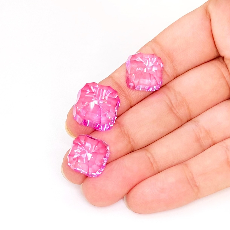  52.40 Carat Lab Pink Sapphire 13-15mm Concave Cut Cushion Shape AAA Grade Matched Cabochons Set - Total 3 Pcs.