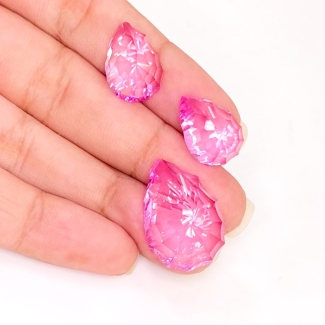  48.65 Carat Lab Pink Sapphire 22.5x16-16x11mm Concave Cut Pear Shape AAA Grade Matched Cabochons Set - Total 3 Pcs.