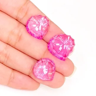  56.60 Carat Lab Pink Sapphire 16-17.5mm Concave Cut Heart Shape AAA Grade Matched Cabochons Set - Total 3 Pcs.