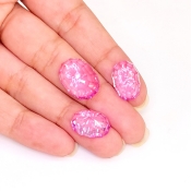  33.60 Carat Lab Pink Sapphire 16.5x12.5mm Concave Cut Oval Shape AAA Grade Matched Cabochons Set - Total 3 Pcs.