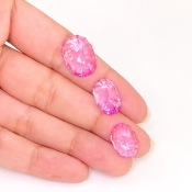  33.60 Carat Lab Pink Sapphire 16.5x12.5mm Concave Cut Oval Shape AAA Grade Matched Cabochons Set - Total 3 Pcs.