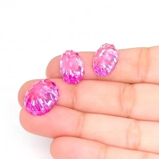  33.60 Carat Lab Pink Sapphire 16.5x12.5mm Concave Cut Oval Shape AAA Grade Matched Cabochons Set - Total 3 Pcs.