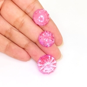  52.6 Carat Lab Pink Sapphire 14.5-17.5mm Concave Cut Round Shape AAA Grade Matched Cabochons Set - Total 3 Pcs.