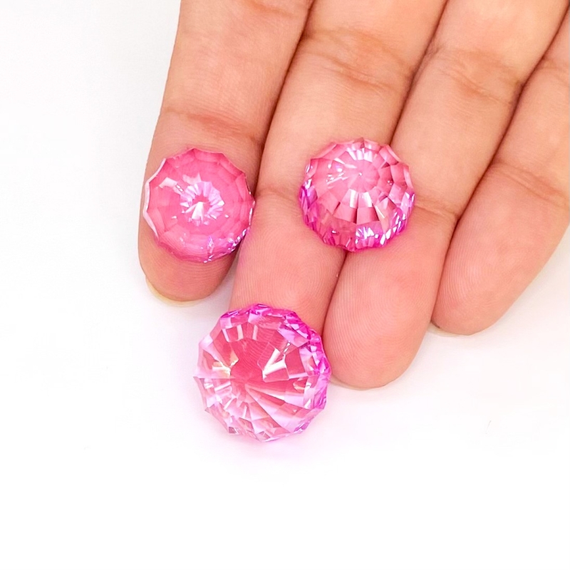  52.6 Carat Lab Pink Sapphire 14.5-17.5mm Concave Cut Round Shape AAA Grade Matched Cabochons Set - Total 3 Pcs.