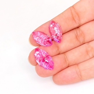  32.05 Carat Lab Pink Sapphire 20x11-18x9mm Concave Cut Marquise Shape AAA Grade Matched Cabochons Set - Total 3 Pcs.