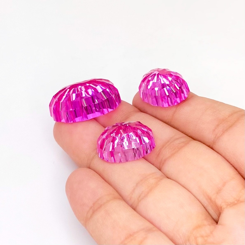  76.75 Carat Lab Pink Sapphire 23x17-17.5x13.5mm Concave Cut Oval Shape AAA Grade Matched Cabochons Set - Total 3 Pcs.