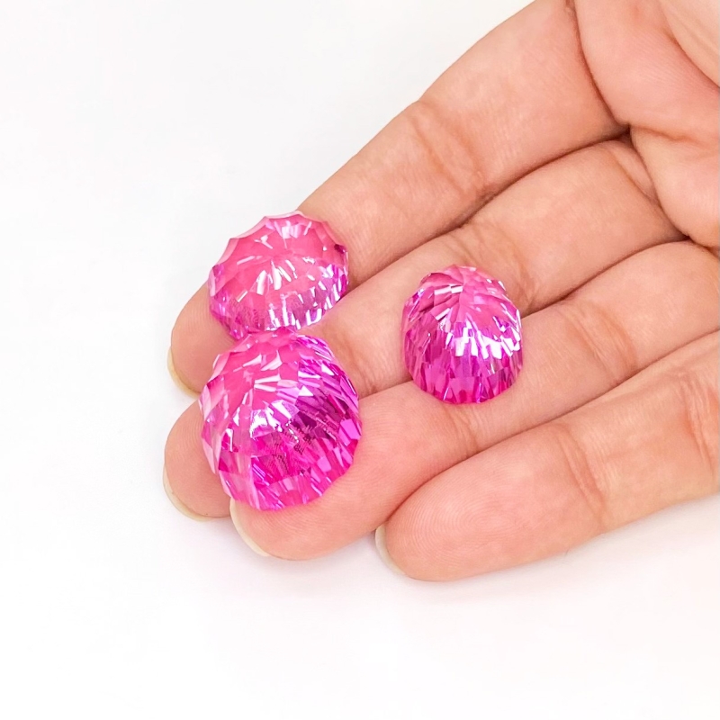  76.75 Carat Lab Pink Sapphire 23x17-17.5x13.5mm Concave Cut Oval Shape AAA Grade Matched Cabochons Set - Total 3 Pcs.