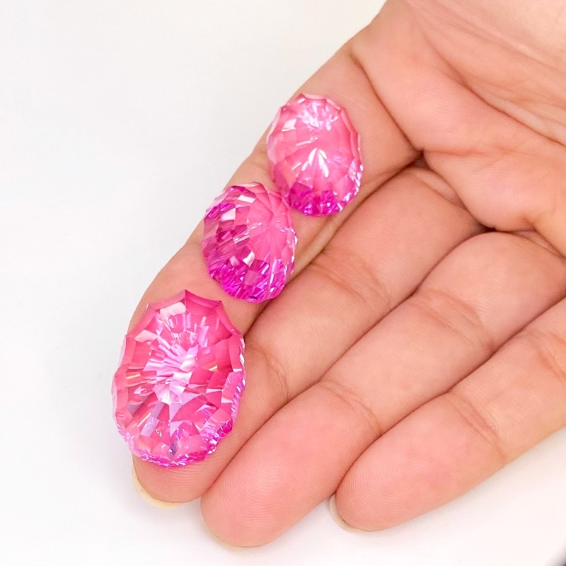  76.75 Carat Lab Pink Sapphire 23x17-17.5x13.5mm Concave Cut Oval Shape AAA Grade Matched Cabochons Set - Total 3 Pcs.