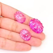  76.75 Carat Lab Pink Sapphire 23x17-17.5x13.5mm Concave Cut Oval Shape AAA Grade Matched Cabochons Set - Total 3 Pcs.