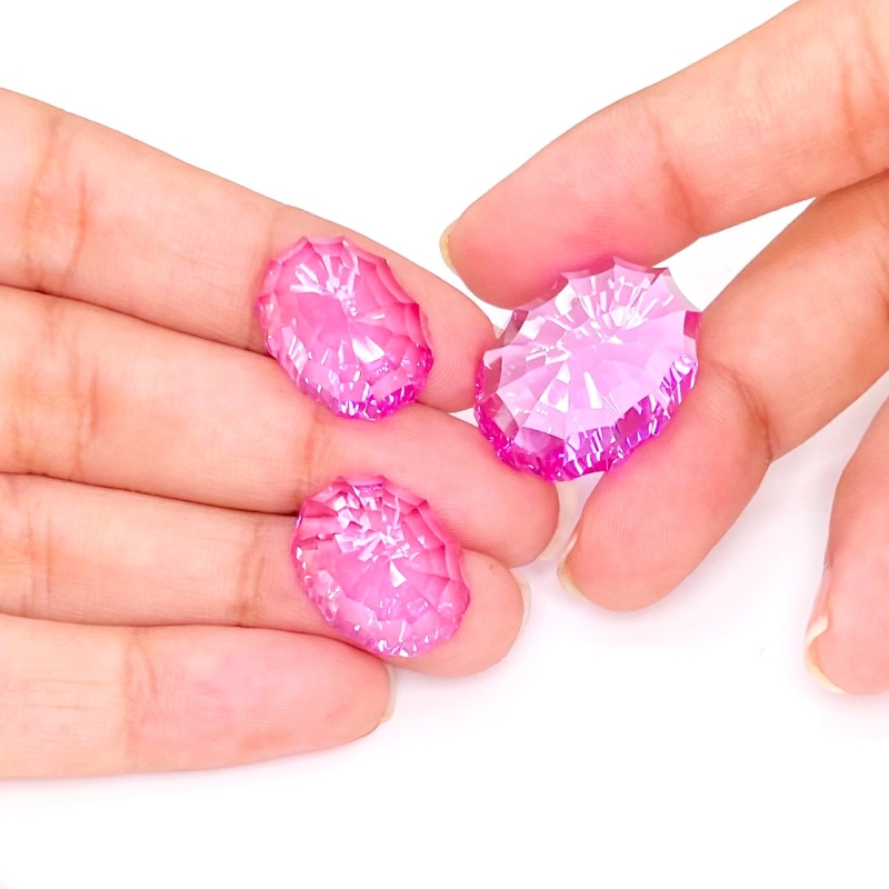  76.75 Carat Lab Pink Sapphire 23x17-17.5x13.5mm Concave Cut Oval Shape AAA Grade Matched Cabochons Set - Total 3 Pcs.