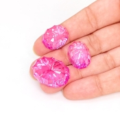  76.75 Carat Lab Pink Sapphire 23x17-17.5x13.5mm Concave Cut Oval Shape AAA Grade Matched Cabochons Set - Total 3 Pcs.