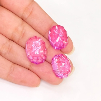  62.10 Carat Lab Pink Sapphire 19x15-17x14mm Concave Cut Oval Shape AAA Grade Matched Cabochons Set - Total 3 Pcs.