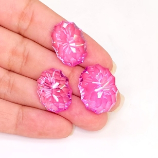  88.45 Carat Lab Pink Sapphire 18x14-20x16mm Concave Cut Oval Shape AAA Grade Matched Cabochons Set - Total 3 Pcs.