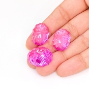  88.45 Carat Lab Pink Sapphire 18x14-20x16mm Concave Cut Oval Shape AAA Grade Matched Cabochons Set - Total 3 Pcs.