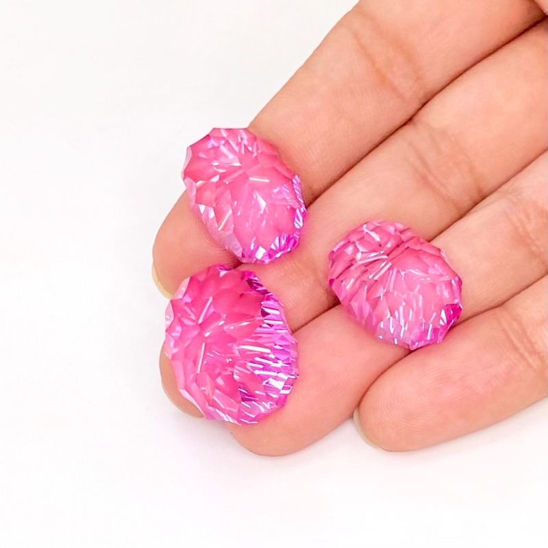  88.45 Carat Lab Pink Sapphire 18x14-20x16mm Concave Cut Oval Shape AAA Grade Matched Cabochons Set - Total 3 Pcs.