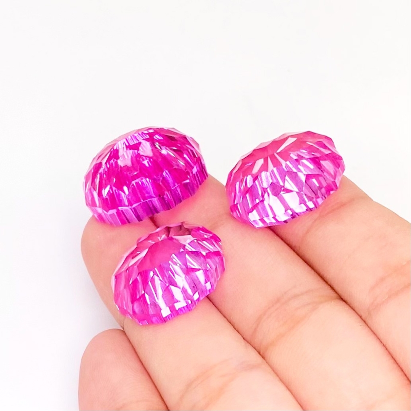  88.45 Carat Lab Pink Sapphire 18x14-20x16mm Concave Cut Oval Shape AAA Grade Matched Cabochons Set - Total 3 Pcs.