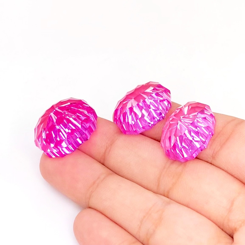  88.45 Carat Lab Pink Sapphire 18x14-20x16mm Concave Cut Oval Shape AAA Grade Matched Cabochons Set - Total 3 Pcs.