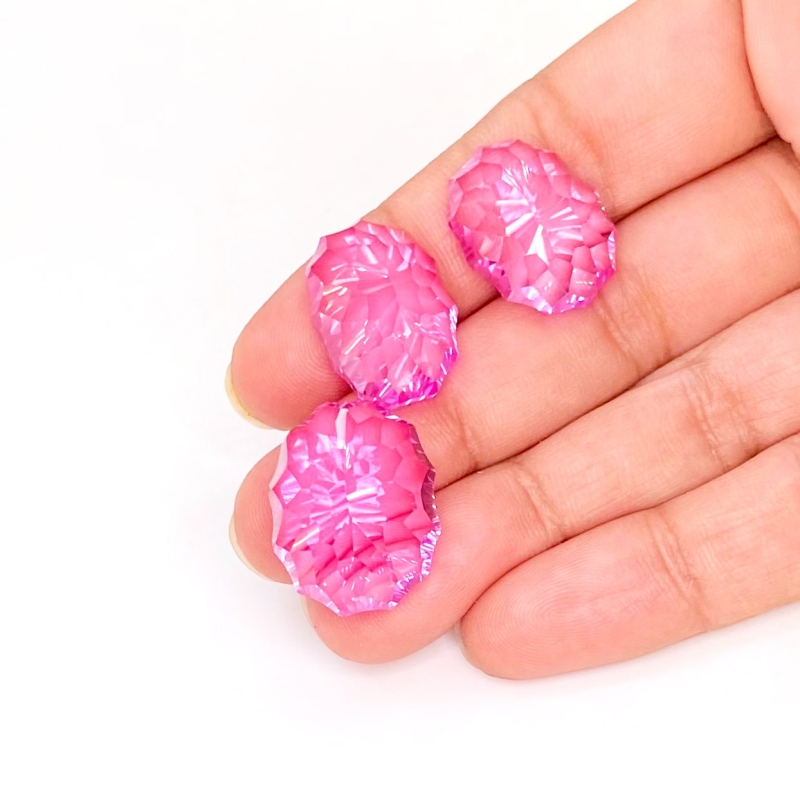  88.45 Carat Lab Pink Sapphire 18x14-20x16mm Concave Cut Oval Shape AAA Grade Matched Cabochons Set - Total 3 Pcs.