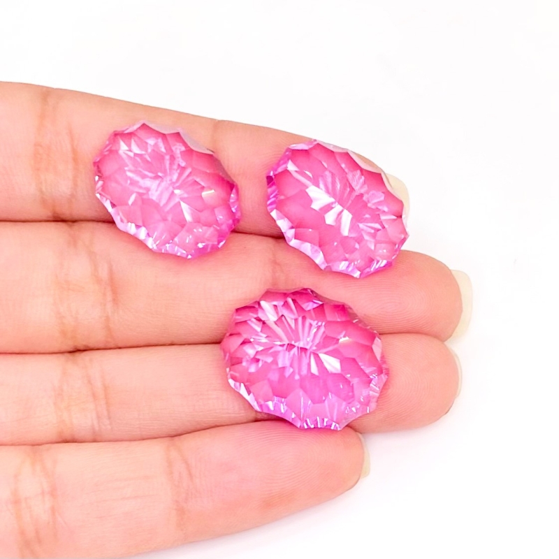  88.45 Carat Lab Pink Sapphire 18x14-20x16mm Concave Cut Oval Shape AAA Grade Matched Cabochons Set - Total 3 Pcs.