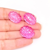  88.45 Carat Lab Pink Sapphire 18x14-20x16mm Concave Cut Oval Shape AAA Grade Matched Cabochons Set - Total 3 Pcs.