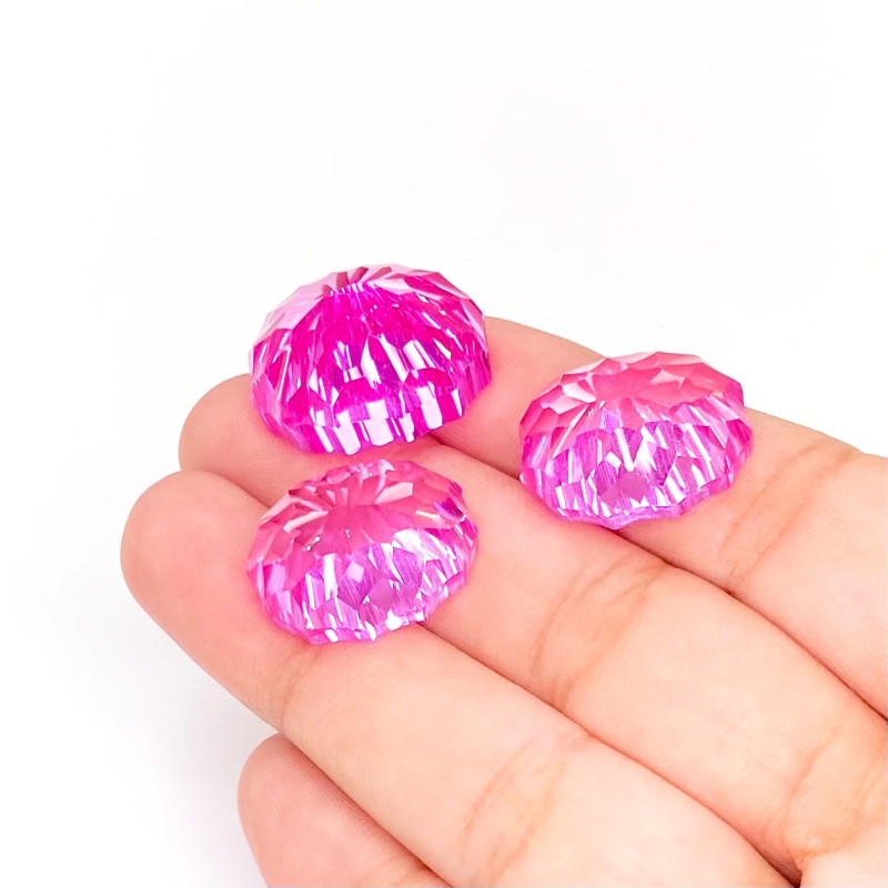  88.45 Carat Lab Pink Sapphire 18x14-20x16mm Concave Cut Oval Shape AAA Grade Matched Cabochons Set - Total 3 Pcs.