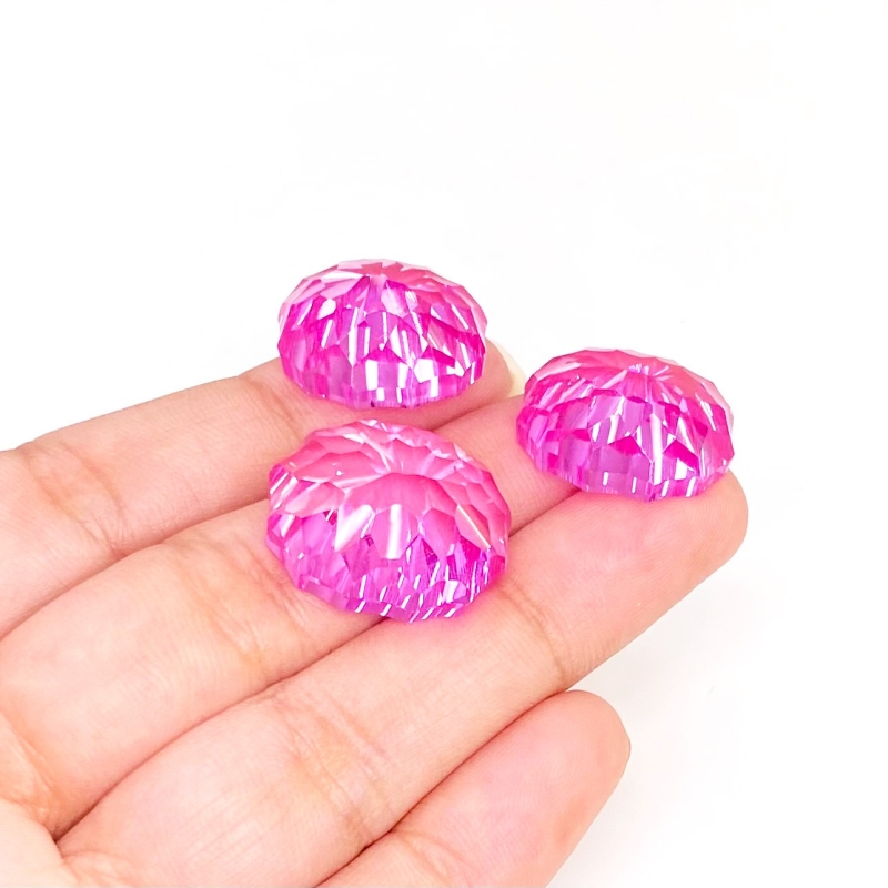  88.45 Carat Lab Pink Sapphire 18x14-20x16mm Concave Cut Oval Shape AAA Grade Matched Cabochons Set - Total 3 Pcs.