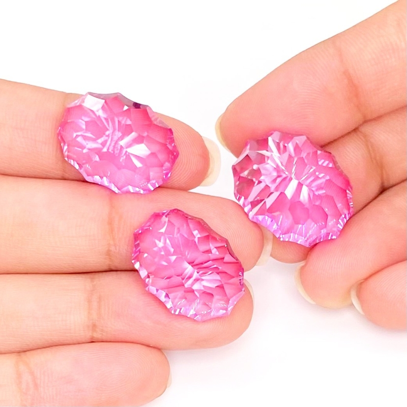  88.45 Carat Lab Pink Sapphire 18x14-20x16mm Concave Cut Oval Shape AAA Grade Matched Cabochons Set - Total 3 Pcs.