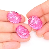  88.45 Carat Lab Pink Sapphire 18x14-20x16mm Concave Cut Oval Shape AAA Grade Matched Cabochons Set - Total 3 Pcs.