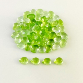 61.9 Carat Prehnite 7x5mm Smooth Pear Shape AA Grade Cabochons Parcel - Total 64 Pcs.