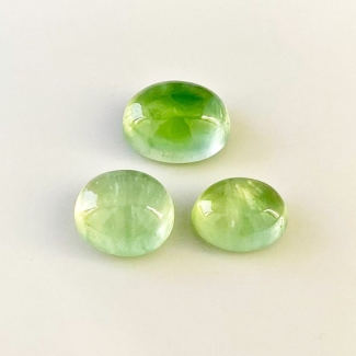 29.5 Carat Prehnite 14x10-16x12mm Smooth Oval Shape AA Grade Cabochons Parcel - Total 3 Pcs.
