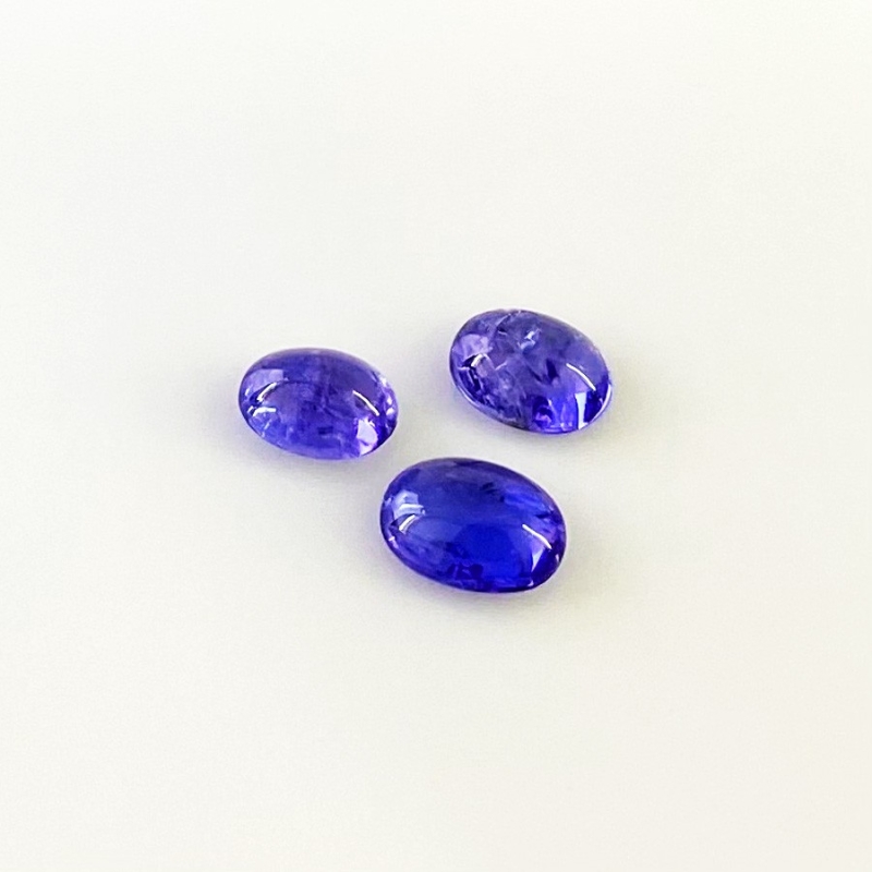 7.46 Cts. Tanzanite 9x6.5-10.5x7.5mm Smooth Oval Shape A+ Grade Cabochons Parcel - Total 3 Pcs.