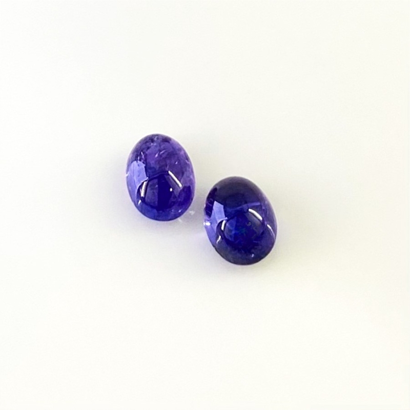 6.10 Cts. Tanzanite 9x7mm Smooth Oval Shape AA+ Grade Cabochons Parcel - Total 2 Pcs.