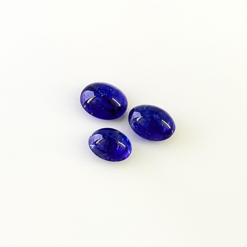 12.28 Cts. Tanzanite 10x7.5-11x9mm Smooth Oval Shape A Grade Cabochons Parcel - Total 3 Pcs.