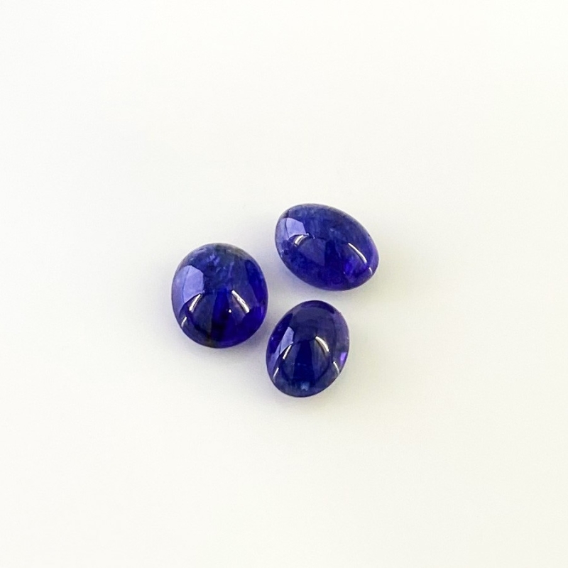 12.28 Cts. Tanzanite 10x7.5-11x9mm Smooth Oval Shape A Grade Cabochons Parcel - Total 3 Pcs.