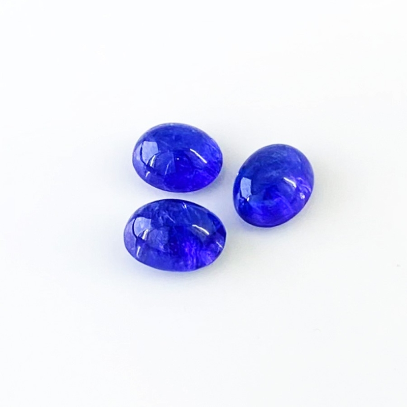 11.88 Cts. Tanzanite 10x8-11x8mm Smooth Oval Shape B Grade Cabochons Parcel - Total 3 Pcs.