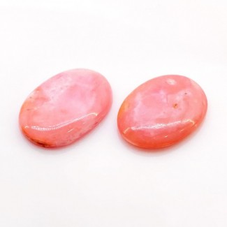 37.60 Cts. Pink Opal 26x19.5-27x19.5mm Smooth Oval Shape A+ Grade Cabochons Parcel - Total 2 Pcs.