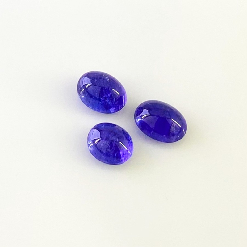 12.82 Cts. Tanzanite 9.5X8-11X8mm Smooth Oval Shape AA Grade Cabochons Parcel - Total 3 Pcs.