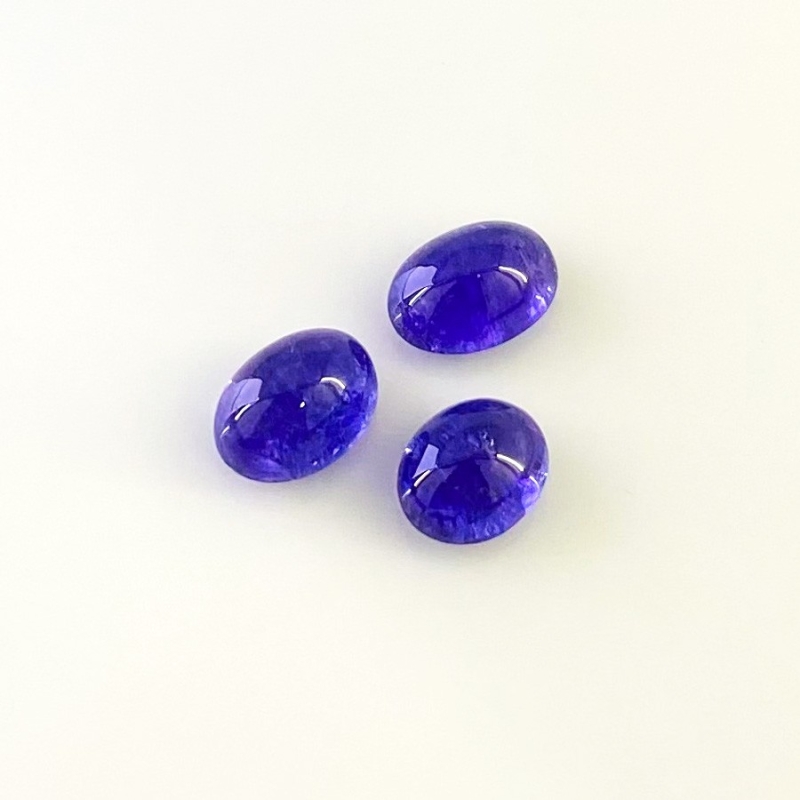 12.82 Cts. Tanzanite 9.5X8-11X8mm Smooth Oval Shape AA Grade Cabochons Parcel - Total 3 Pcs.