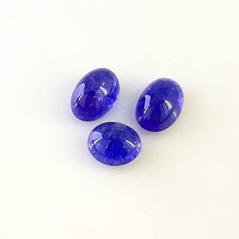 12.82 Cts. Tanzanite 9.5X8-11X8mm Smooth Oval Shape AA Grade Cabochons Parcel - Total 3 Pcs.