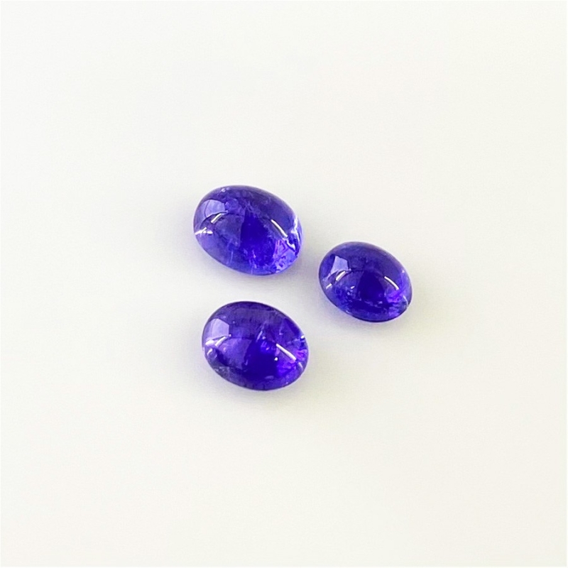 9.75 Cts. Tanzanite 9x7-10x8mm Smooth Oval Shape AA+ Grade Cabochons Parcel - Total 3 Pcs.