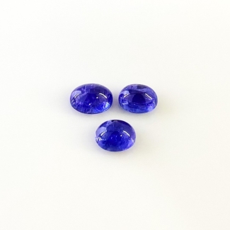 9.96 Cts. Tanzanite 9x7-10x7.5mm Smooth Oval Shape AA+ Grade Cabochons Parcel - Total 3 Pcs.