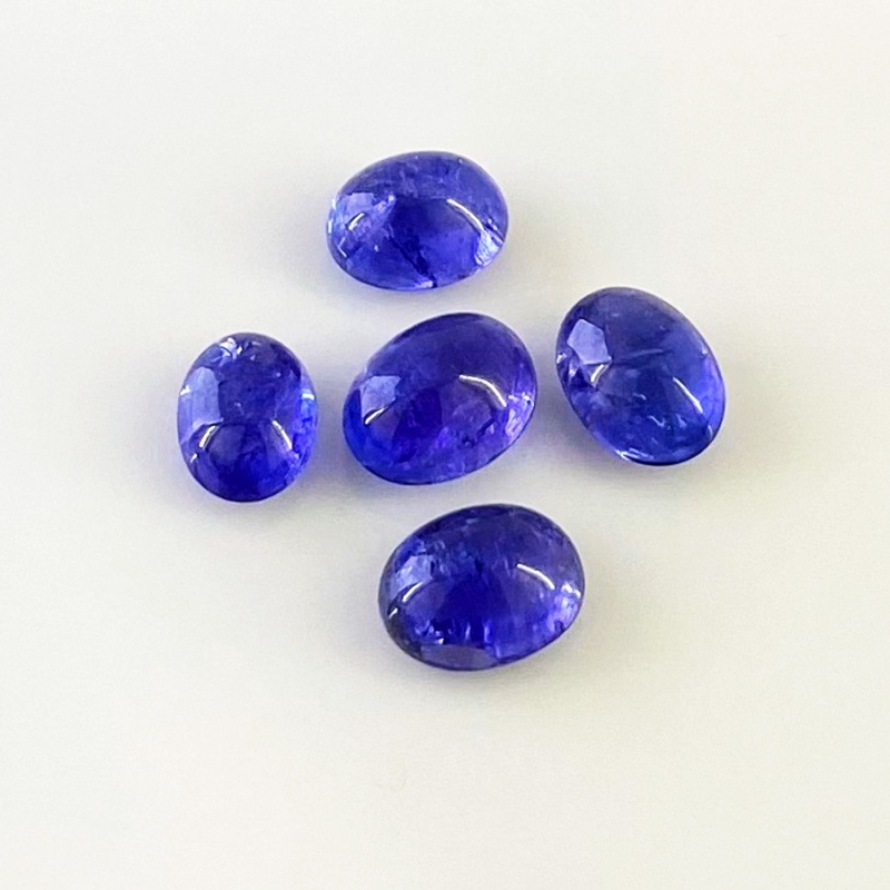16.88 Cts. Tanzanite 9x7-10.5x8mm Smooth Oval Shape A+ Grade Cabochons Parcel - Total 5 Pcs.