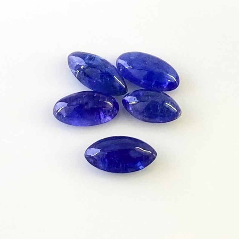 15.63 Cts. Tanzanite 11x6-13.5x6mm Smooth Marquise Shape B Grade Cabochons Parcel - Total 5 Pcs.