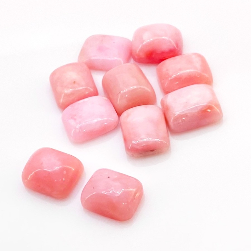 45.65 Cts. Pink Opal 12x10mm Smooth Cushion Shape AA Grade Cabochons Parcel - Total 10 Pcs.