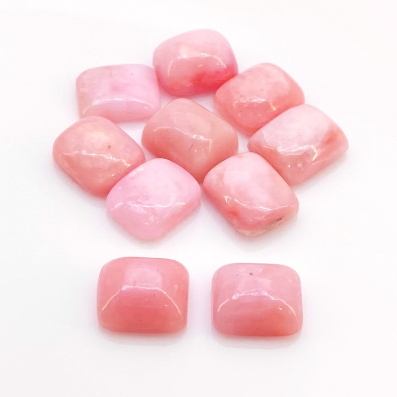 45.65 Cts. Pink Opal 12x10mm Smooth Cushion Shape AA Grade Cabochons Parcel - Total 10 Pcs.