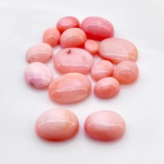 54.20 Cts. Pink Opal 6.5x5-16x12mm Smooth Oval Shape A Grade Cabochons Parcel - Total 15 Pcs.