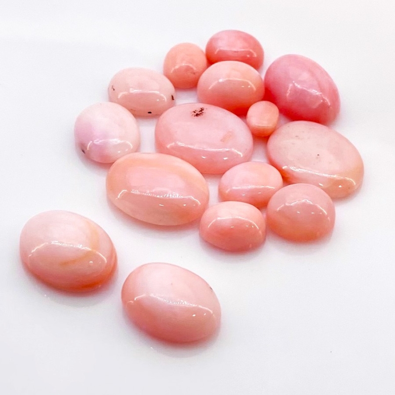 54.20 Cts. Pink Opal 6.5x5-16x12mm Smooth Oval Shape A Grade Cabochons Parcel - Total 15 Pcs.