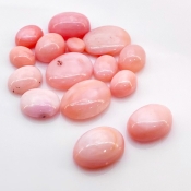 54.20 Cts. Pink Opal 6.5x5-16x12mm Smooth Oval Shape A Grade Cabochons Parcel - Total 15 Pcs.